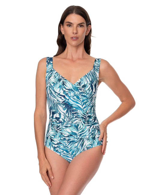 Jantzen Women's Palm Camouflage Surplice One Piece Swimsuit