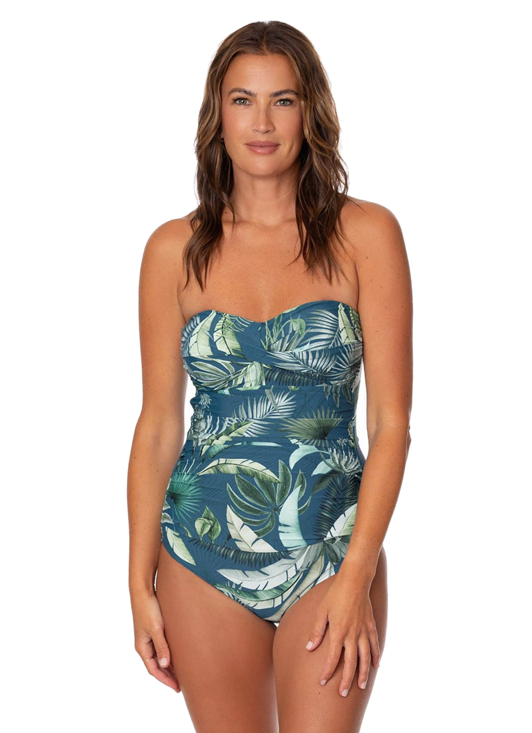 Jantzen Women's Palm Toile Flora Bandeau One Piece Swimsuit at
