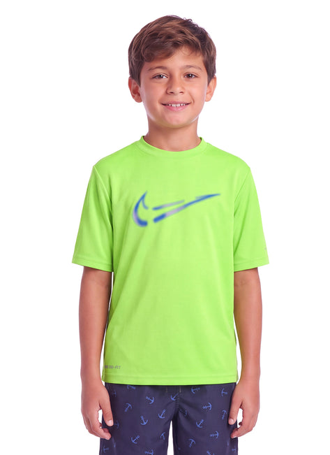 Nike Boys' Spray Swoosh Short Sleeve Hydro Rash Guard (Big Kid) at ...