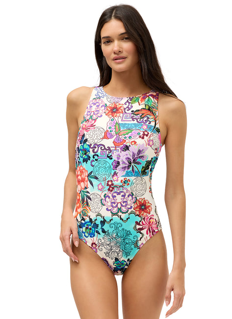 Johnny Was Women's Roseum Tie Back One Piece Swimsuit