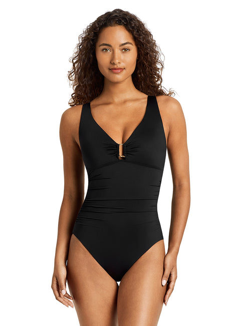 Lauren Ralph Lauren Women's Beach Club Solids Ring Over The Shoulder Underwire One Piece Swimsuit