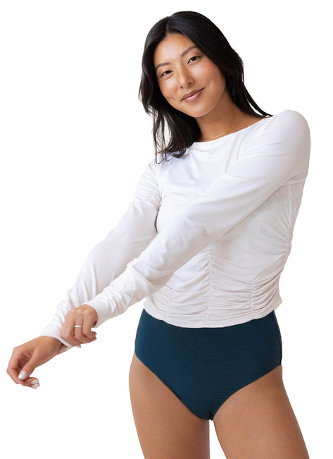 Nani Women's Solid Ruched Long Sleeve Sun Shirt