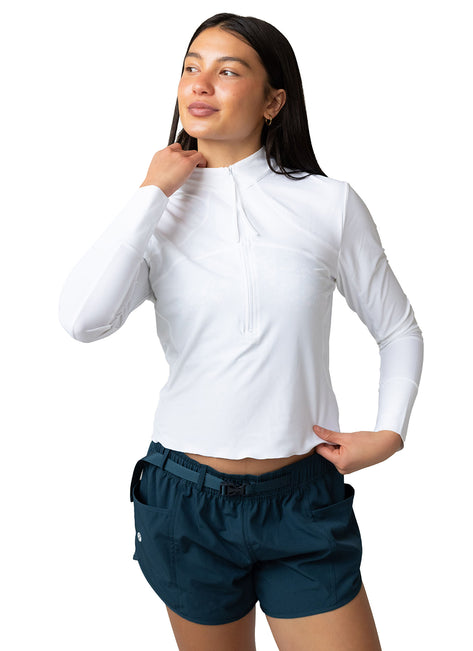 Nani Women's Canyons Solid Cropped Half Zip Long Sleeve Swim Shirt