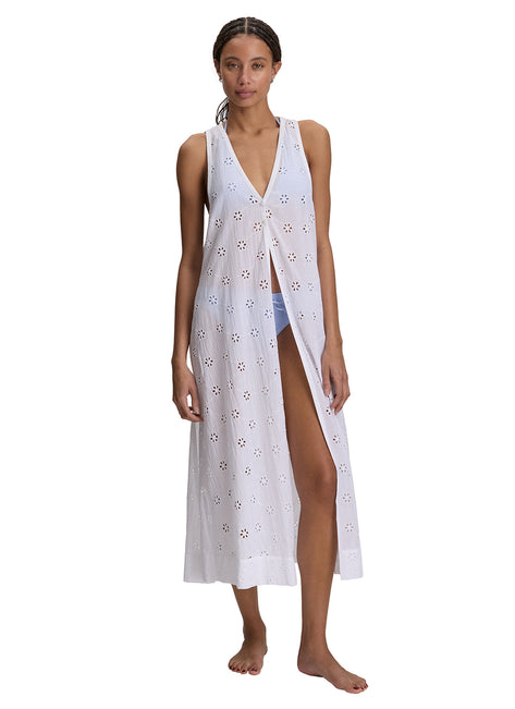 Polo Ralph Lauren Women's Eyelet Covers Button Front Maxi Cover Up Dress