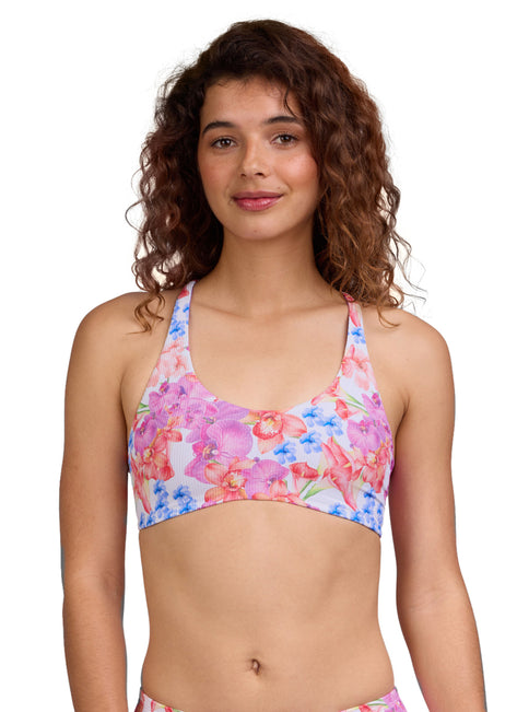 JOLYN Women's Blake Orchids RIB Tie-Back Bikini Top