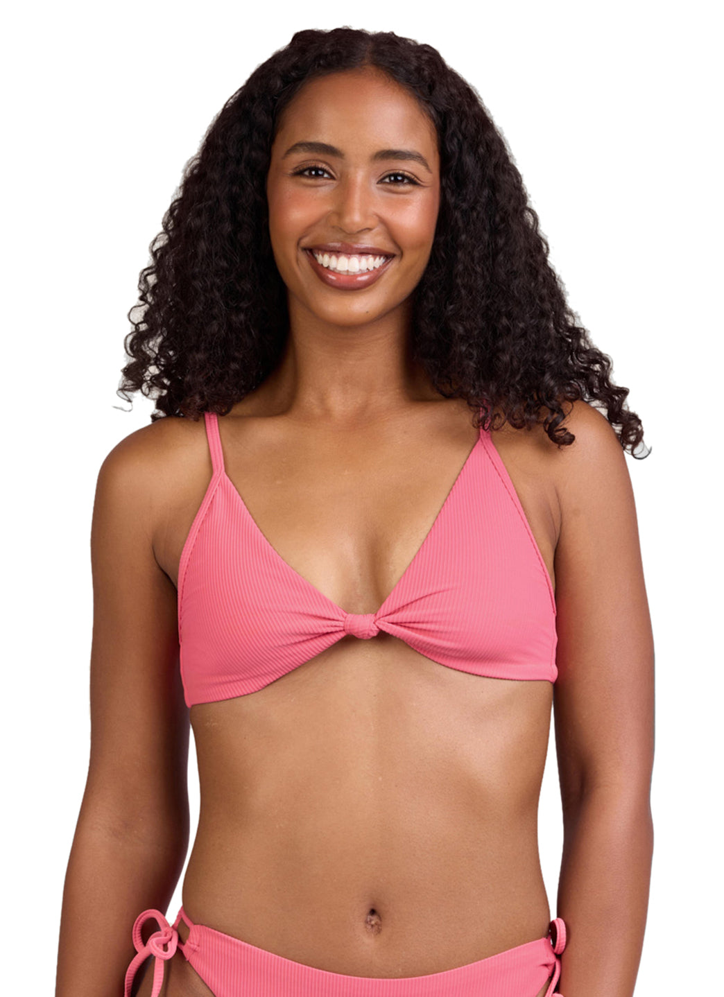 JOLYN Women's Faye Solid Ribbed Front Knot Bikini Top at
