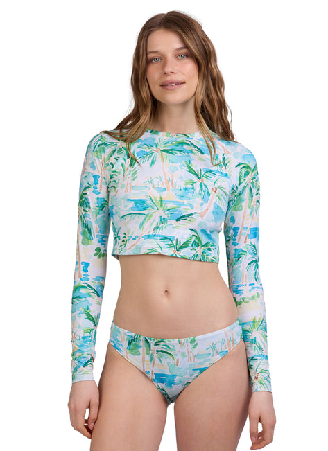 JOLYN Women's Moana Cocopalm Long Sleeve Crop Swim Shirt