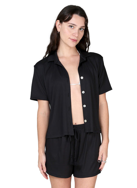 J.Valdi Women's Bondi Short Sleeve Button Down Cover Up Shirt