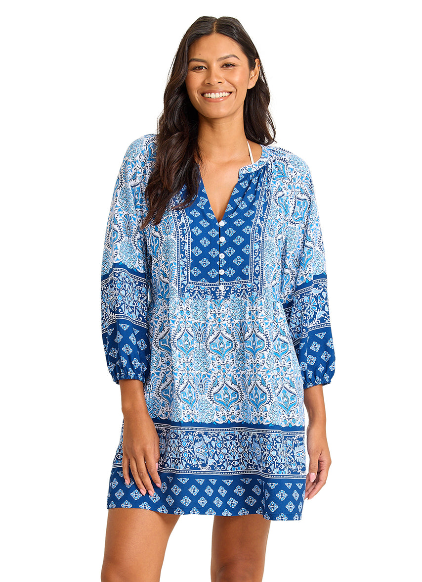 Tommy Bahama Women's Noble Pineapple Short Cover Up Dress - Indigo Tide