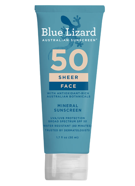 Blue Lizard Sheer Face Mineral SPF 50 Sunscreen Lotion Tube 1.7 oz