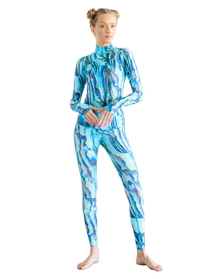 TUTUBLUE Women's Blue Abalone Classic UPF 50+ Long Sleeve Full body Swimsuit
