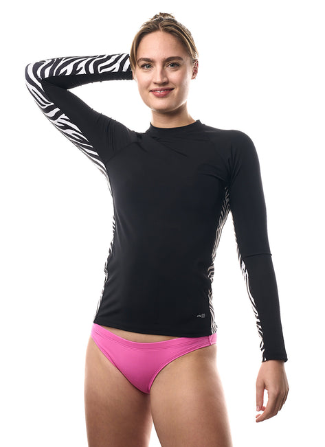 EQ Swimwear Unisex Black Zebra Long Sleeve Rash Guard