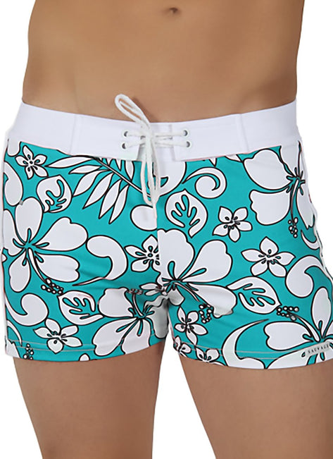 Sauvage Floral Banded Retro Square Cut Boardshorts