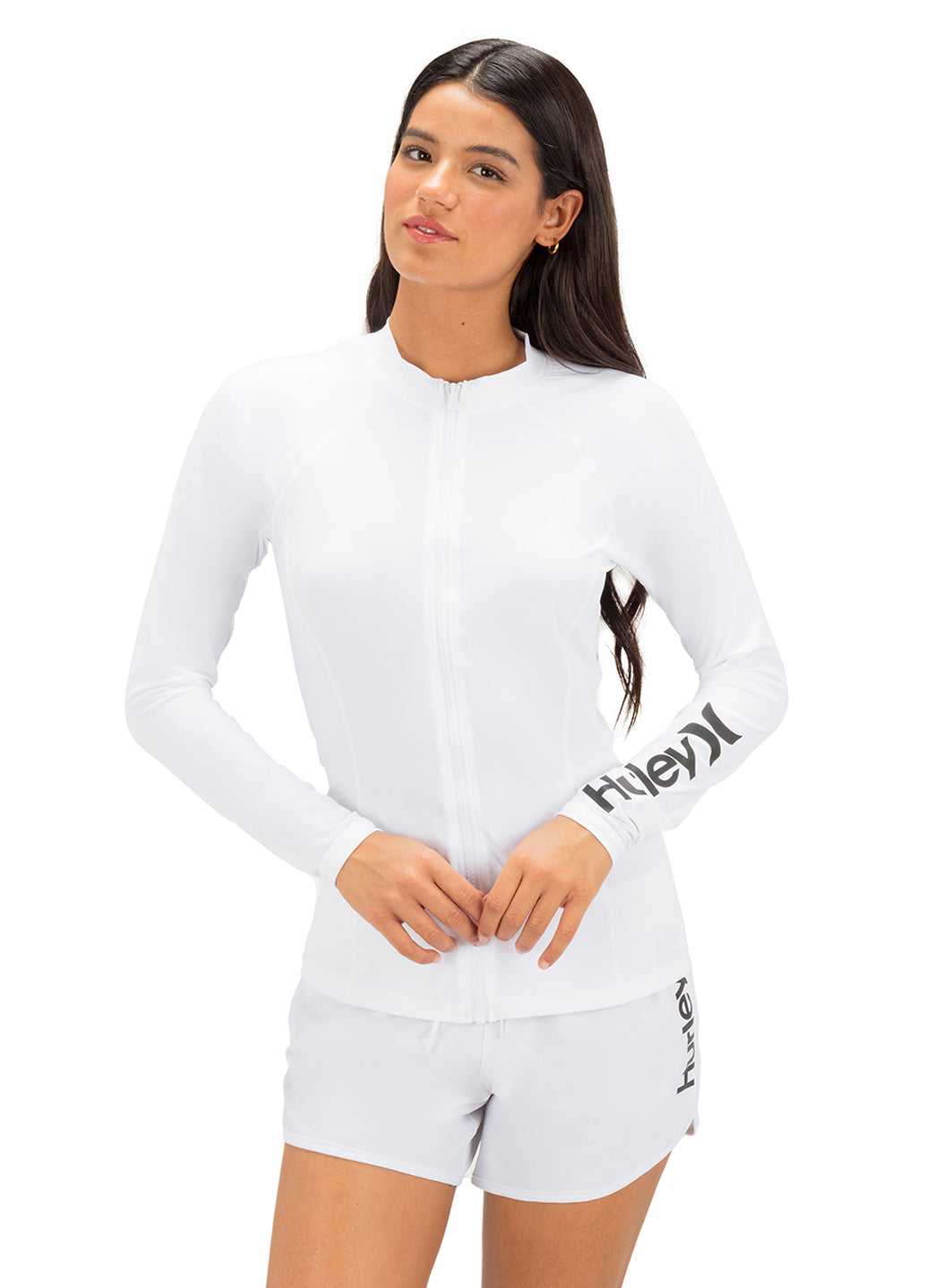 Hurley Women's OAO Solid Zip Front Long Sleeve Rash Guard at SwimOutlet.com