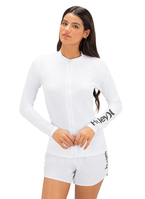 Hurley Women's OAO Solid Zip Front Long Sleeve Rash Guard