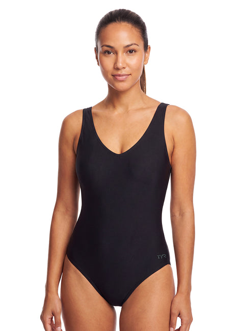 TYR Women's Solid V-Back Controlfit Chlorine Resistant One Piece Swimsuit