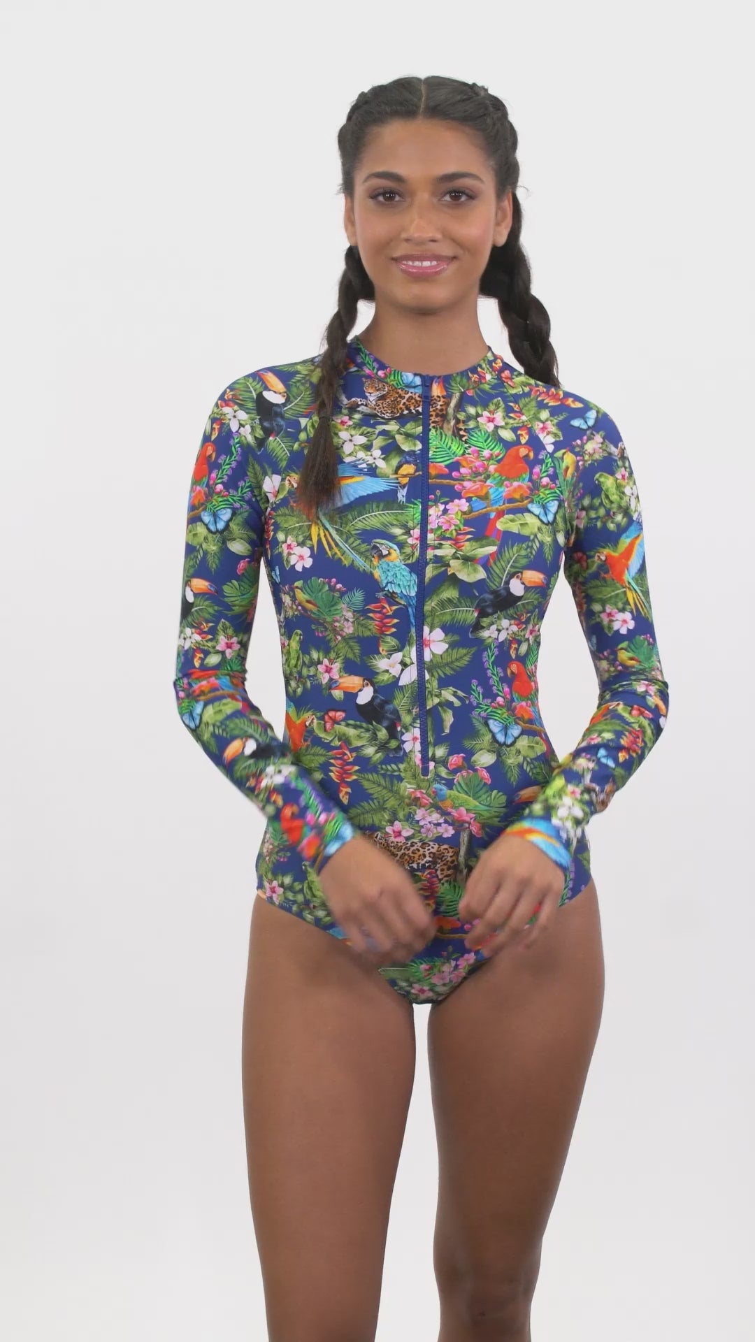 Sporti Active Tropical Oasis Zip Front Long Sleeve One Piece
