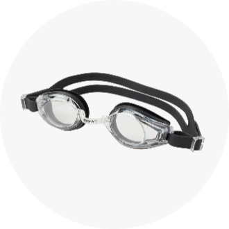 Clear swimming goggles with black adjustable straps, designed for optimal vision and comfort during swim training and competitions. Ideal for competitive swimmers seeking durable and reliable eye protection.