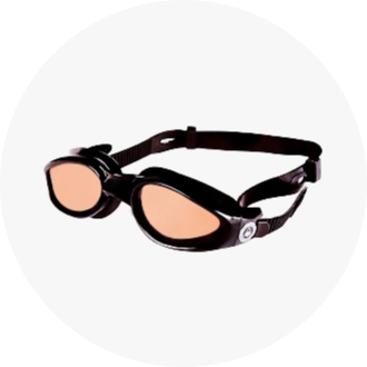 Black swimming goggles with tinted lenses, featuring an adjustable strap for a secure fit. Ideal for competitive and recreational swimmers seeking clear vision and comfort in the water.