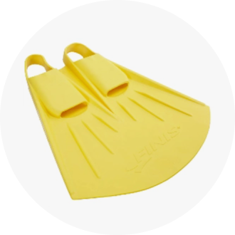 Yellow swim fins designed for enhanced swimming performance and training. The fins feature a short blade and open heel design for optimal flexibility and comfort. Ideal for swimmers looking to improve their speed and technique.
