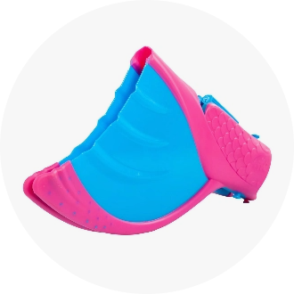 Colorful swimming fins in blue and pink, designed for enhanced swimming performance. These fins feature a comfortable fit and a vibrant, stylish design, ideal for training and recreational swimming.