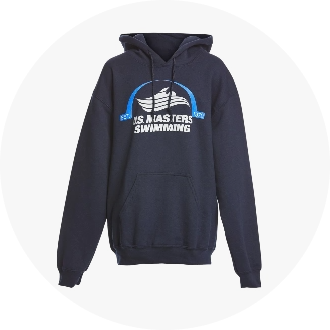 Navy blue hoodie featuring the "U.S. Masters Swimming" logo on the front. The hoodie includes a front pocket and adjustable drawstrings.