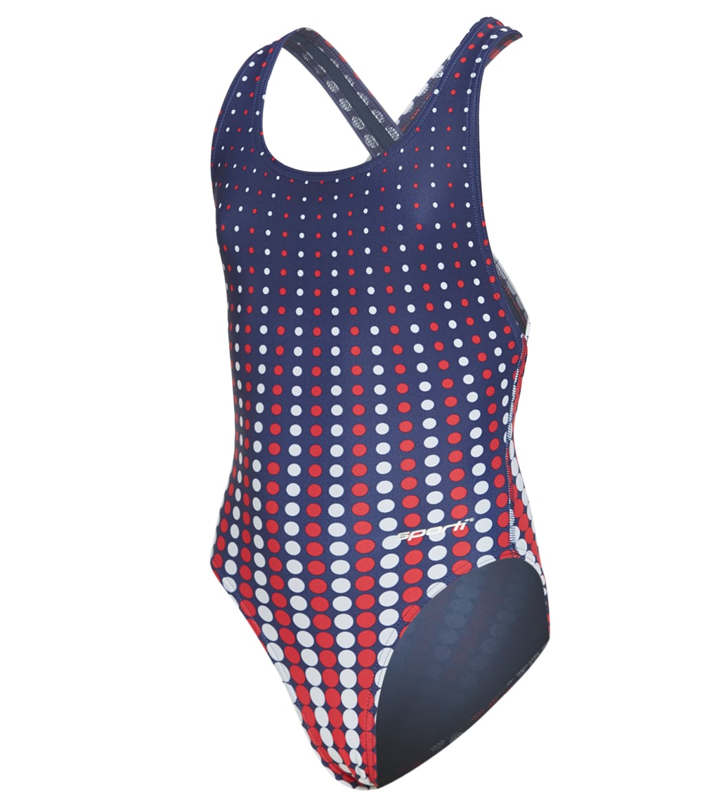 Sporti Molecule USA Wide Strap Cross Back One Piece Swimsuit Youth (22-28) at SwimOutlet