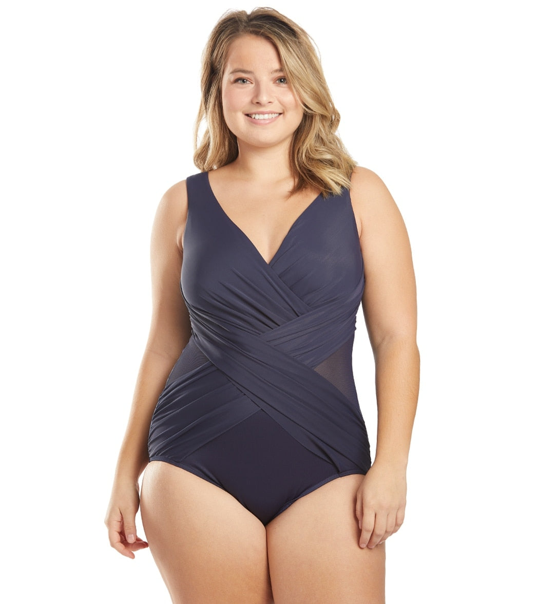 Miraclesuit Plus Size Illusionist Crossover One Piece Swimsuit (D Cup)
