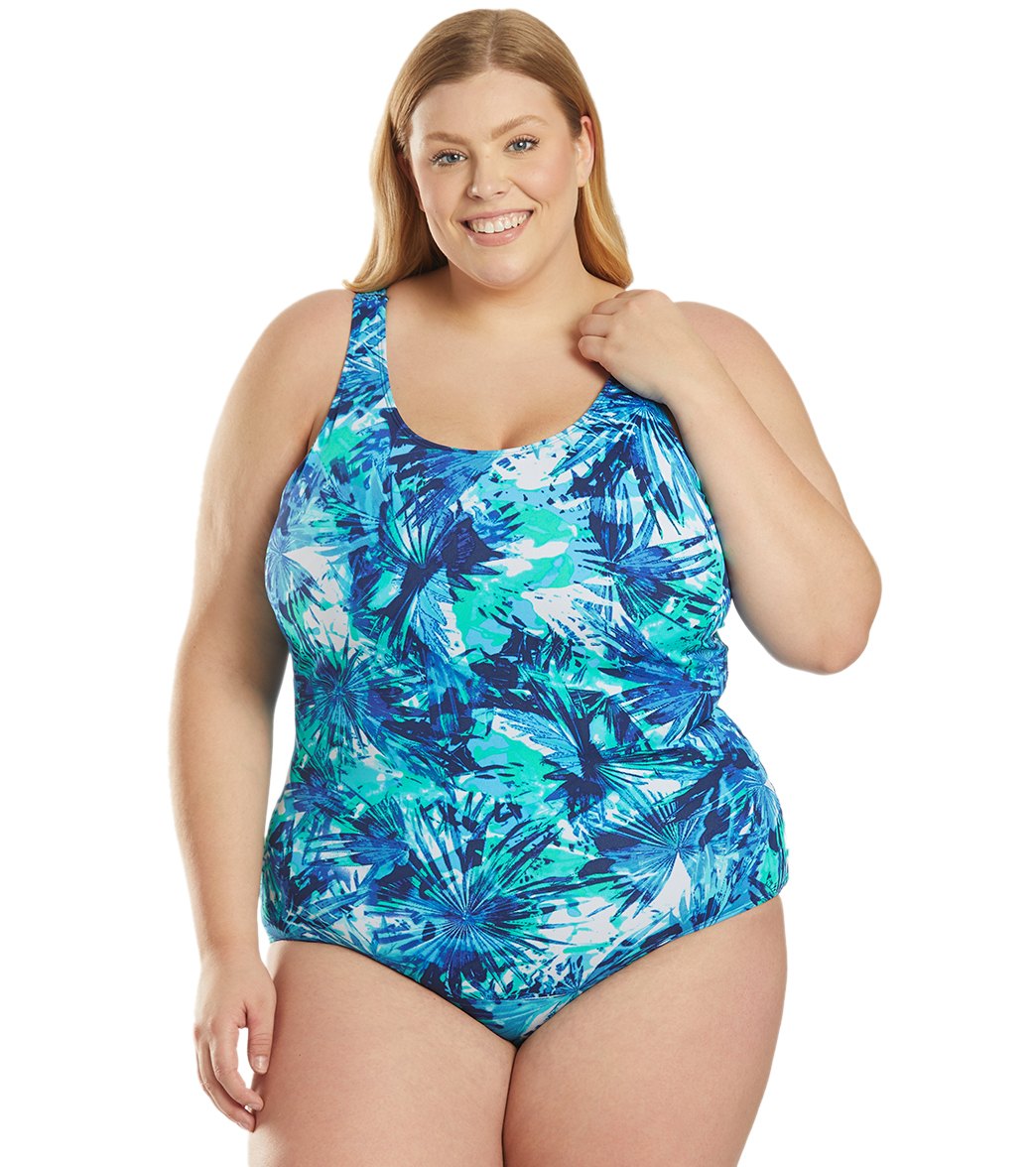 Sporti Plus Size HydroLast Spring Garden Chlorine Resistant Moderate Scoop  Back One Piece Swimsuit at