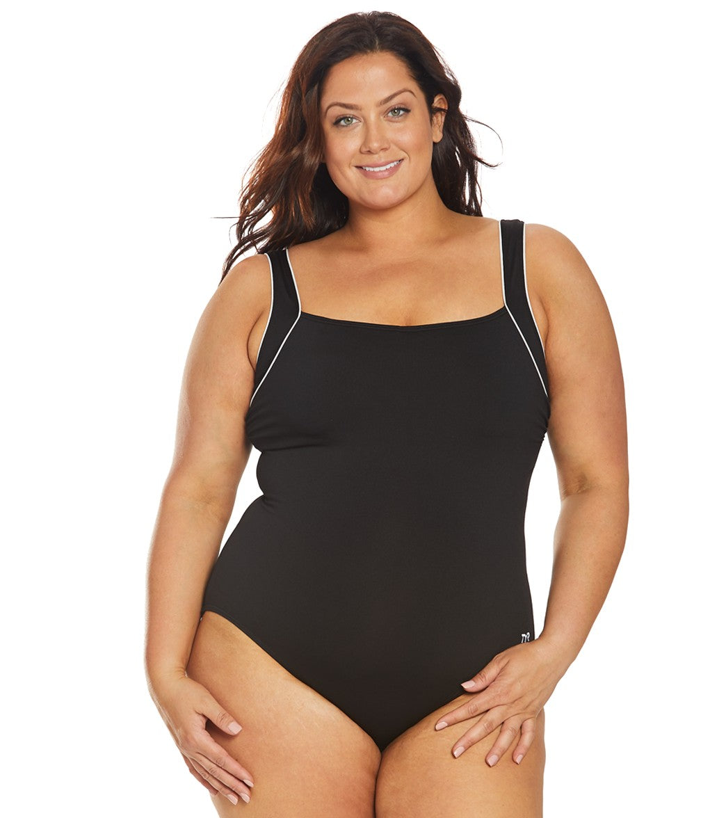 Swimsuits For All Women's Plus Size Chlorine Resistant Square Neck Tummy  Control One Piece Swimsuit