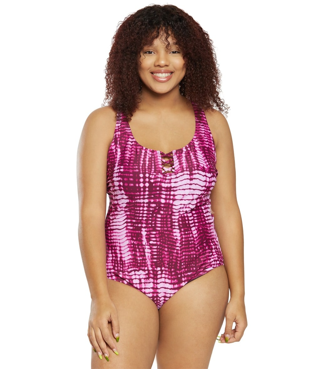 Speedo Plus Size Active Knotted Crisscross Chlorine Resistant One Piece  Swimsuit at