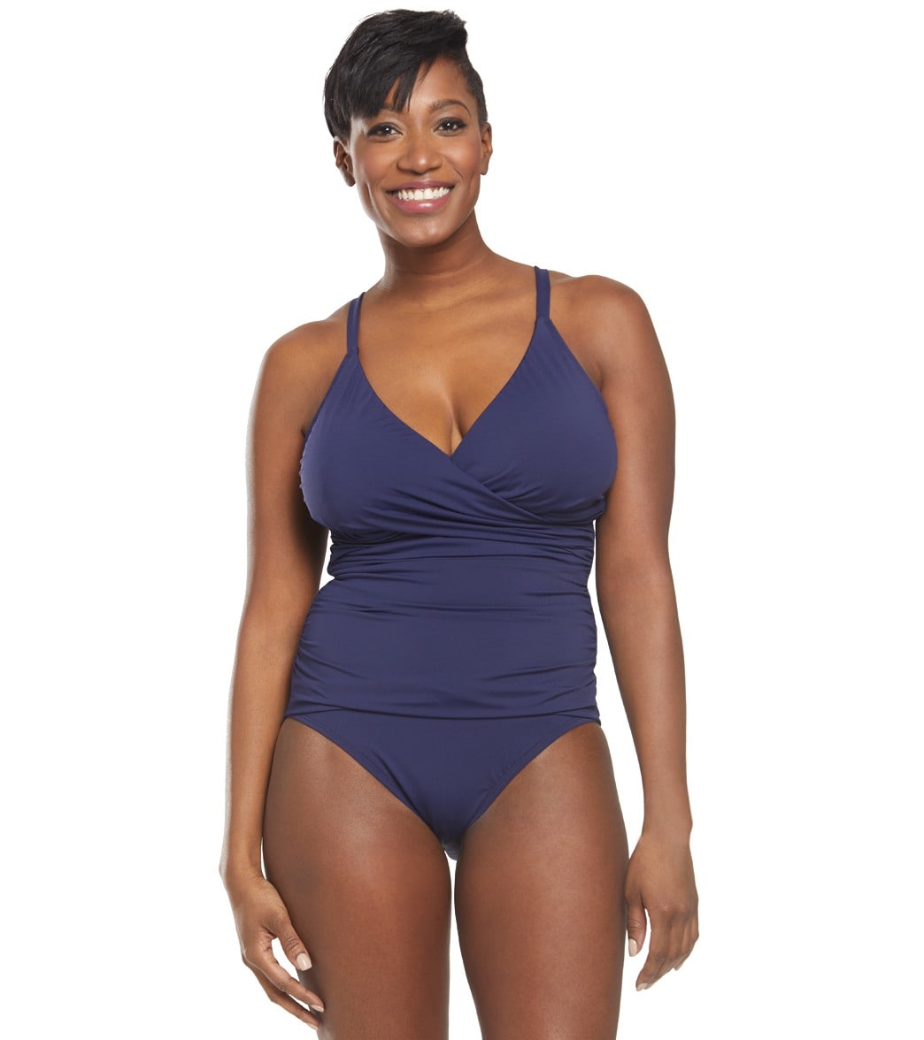 Tommy Bahama Pearl Solids Cross Front One Piece Swimsuit (D/DD Cup
