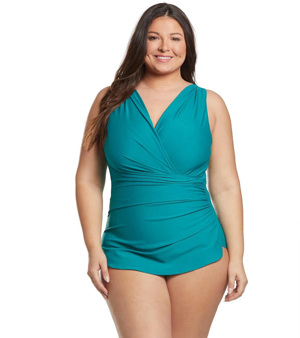 Sporti Plus Size Isabella Tummy Control Wrap One Piece Swimsuit at