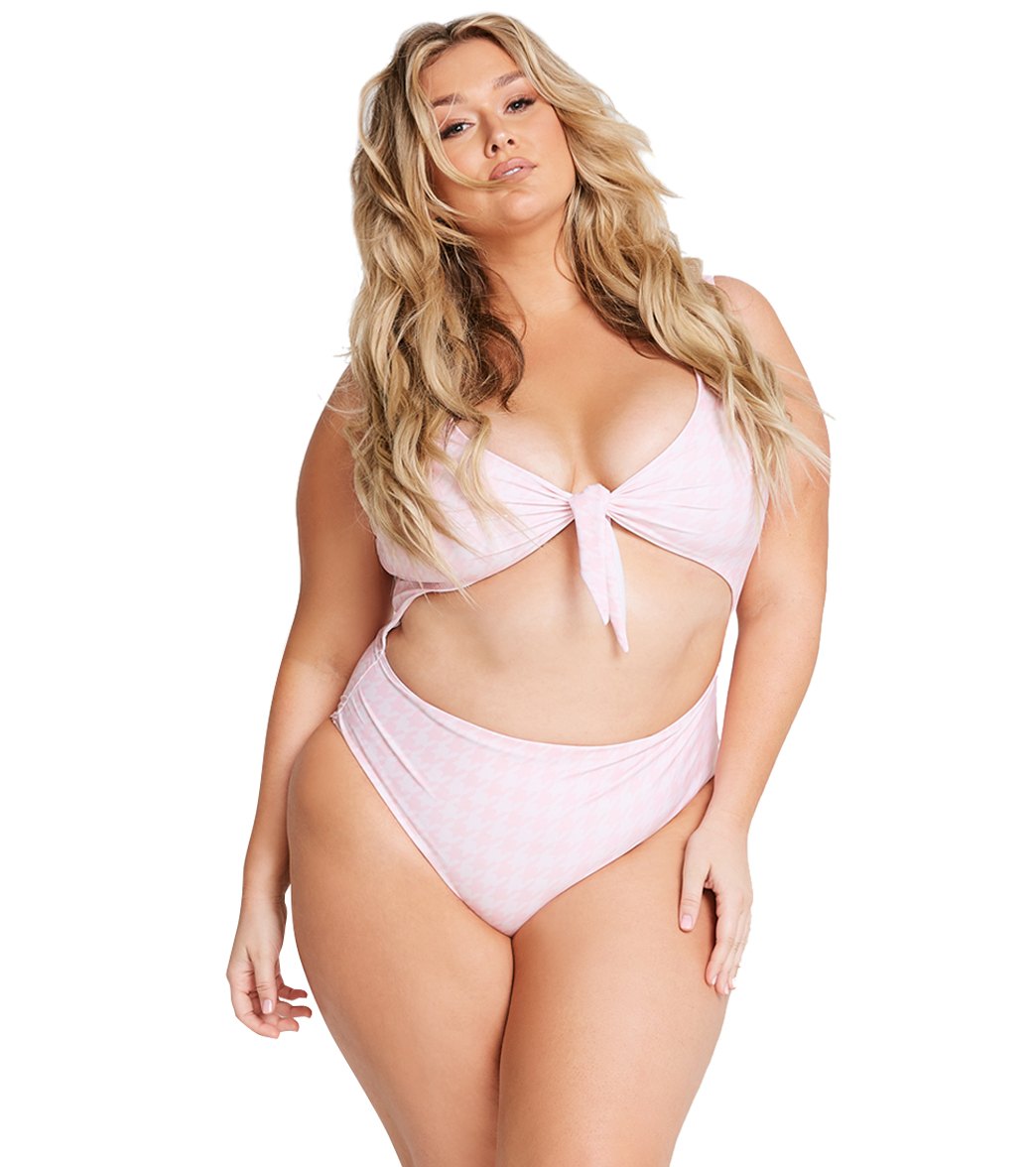 Alpine Butterfly Plus Size Pink Houndstooth Riviera One Piece Swimsuit at