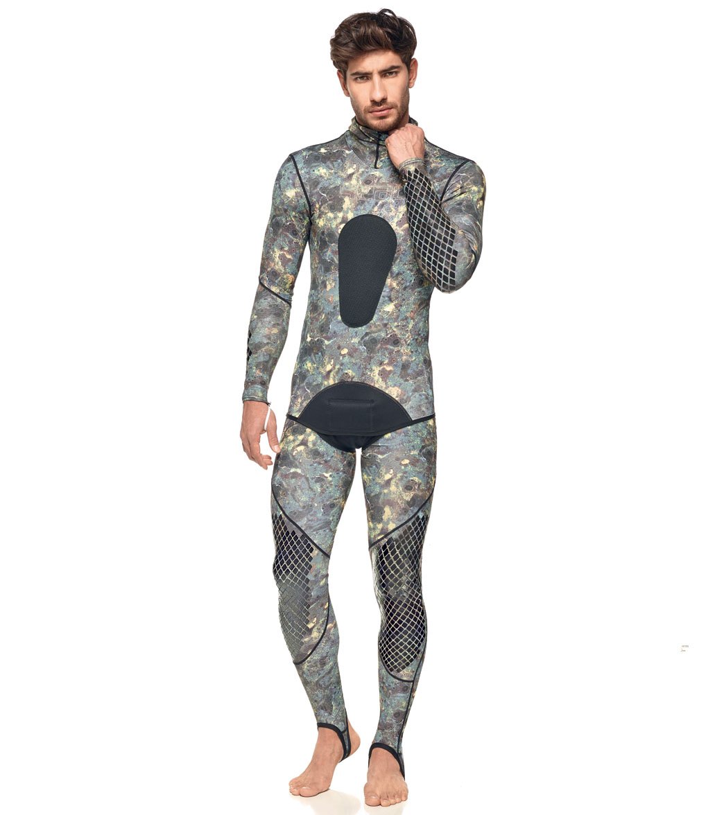 Seac USA Mens Pirana Two Piece Camo Hooded Wetsuit