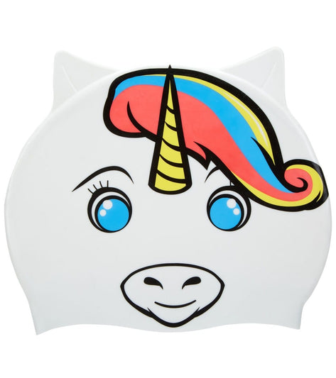 Sporti Cartoon Rainbow Unicorn Silicone Swim Cap Jr.
