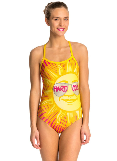 HARDCORESPORT Women's Shades Yellow Cali Back One Piece Swimsuit