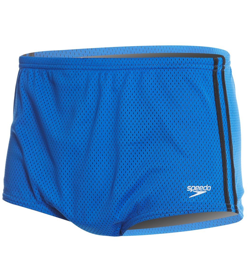 Speedo Solid Poly Mesh Square Leg Swimsuit Sapphire at