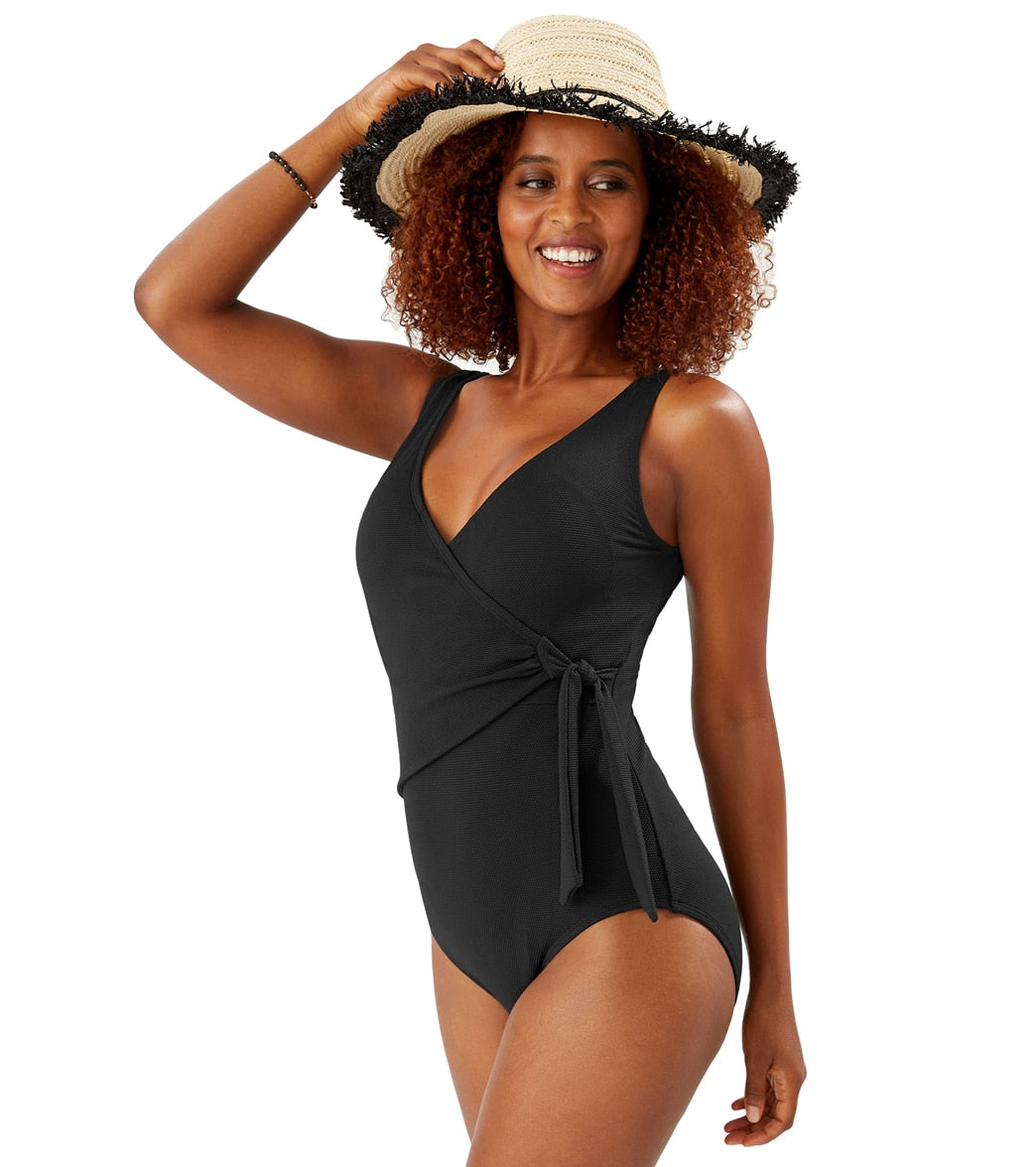 Tommy Bahama Womens Pique Colada Wrap One Piece Swimsuit