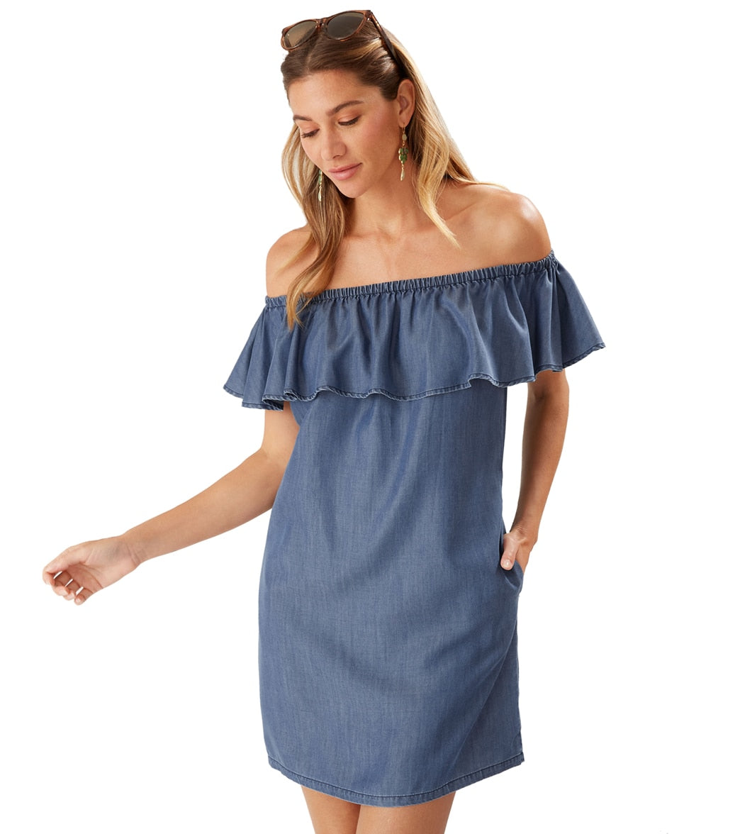 Tommy Bahama Womens Chambray Off The Shoulder Cover Up Dress