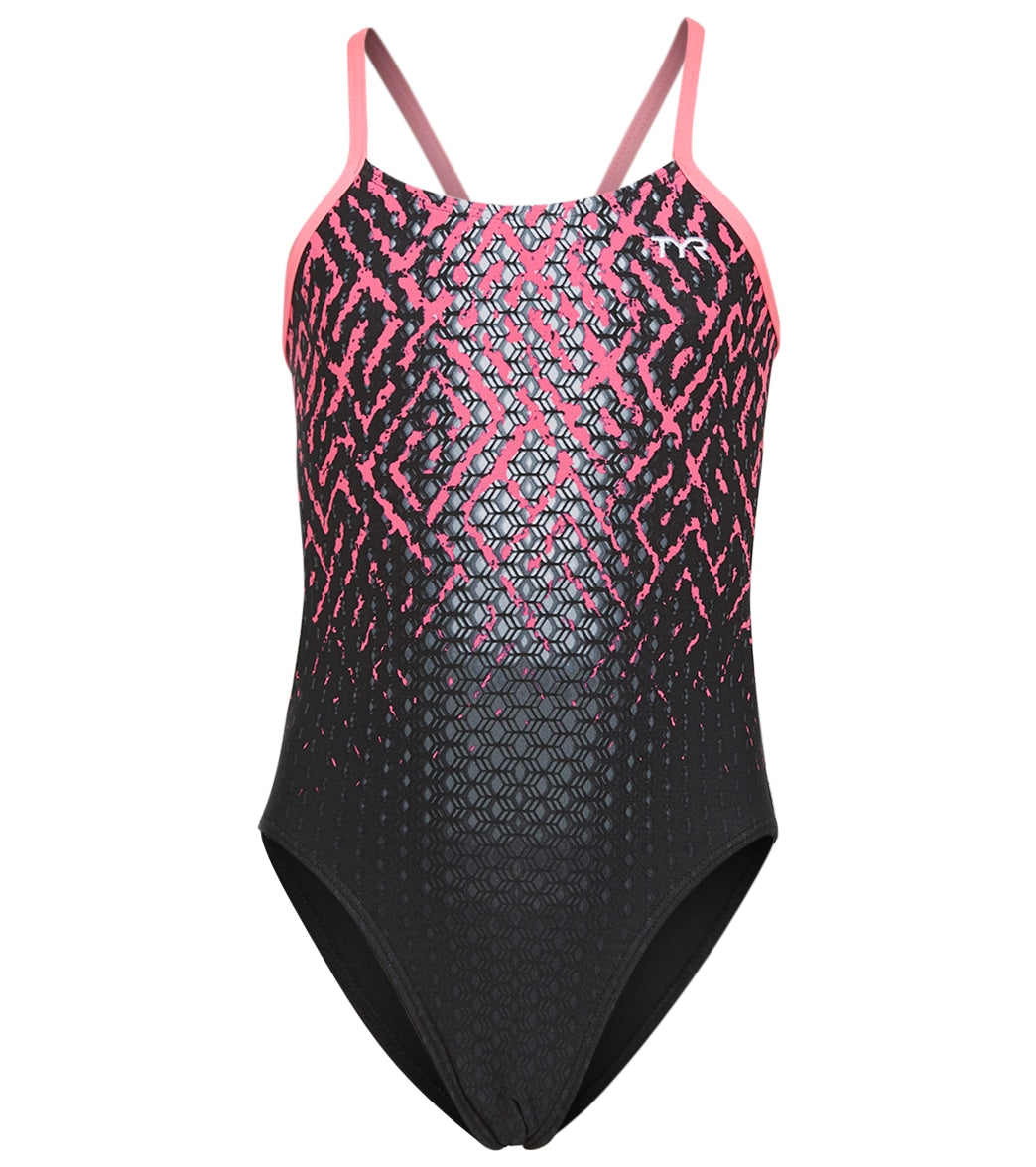 TYR Girls' Odyssey Cutoutfit One Piece Swimsuit Pink at