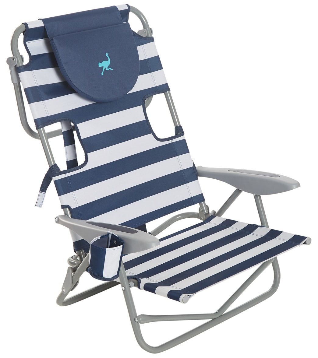 Ostrich Face Down Beach Chair W/ Backpack Straps Stripe Blue at