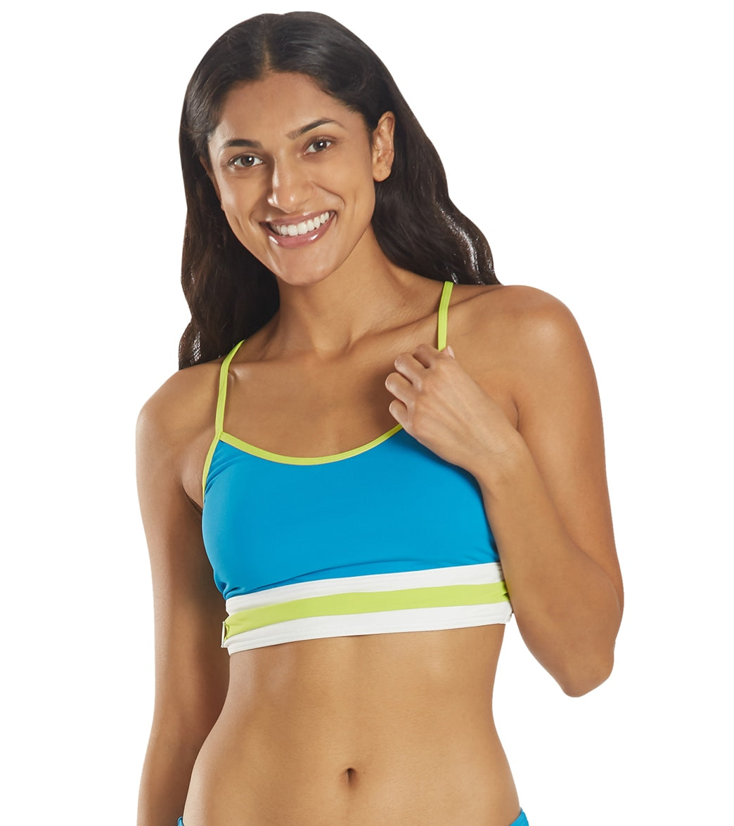 Michael Kors Womens Color Block Racer Back Crop Bikini Top