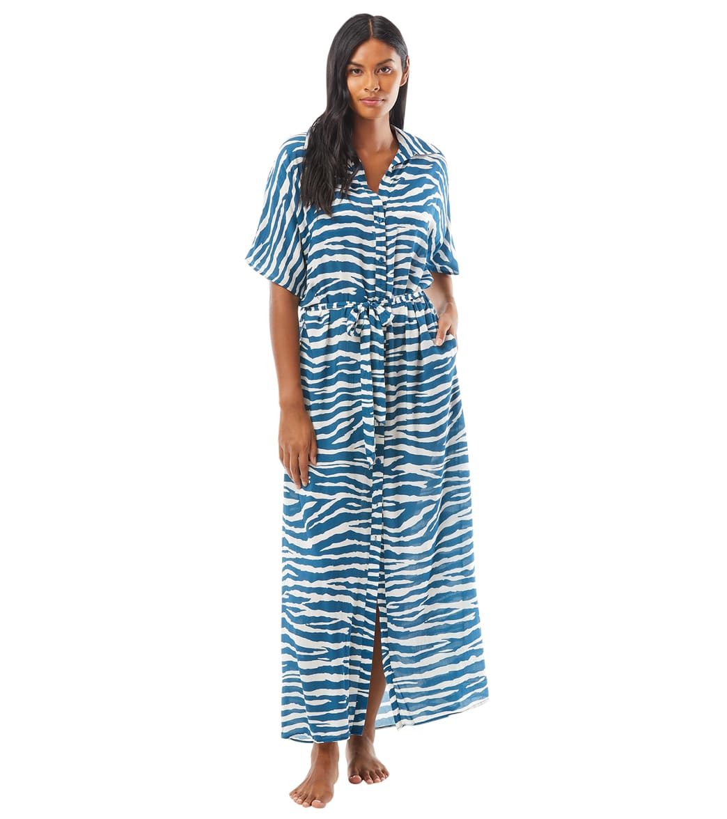 Vince Camuto Womens Zebra Belted Maxi Dress Cover Up