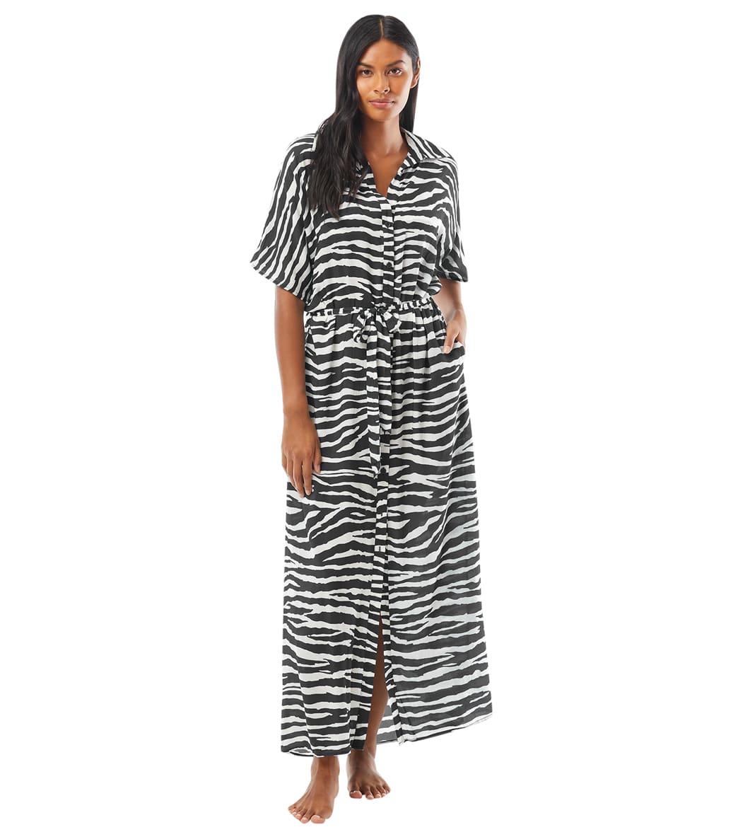 Vince Camuto Womens Zebra Belted Maxi Dress Cover Up