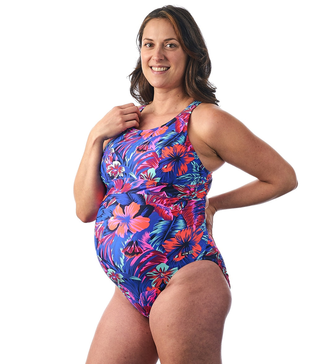 EQ Swimwear Women's Tahitian Floral Banded Maternity One Piece