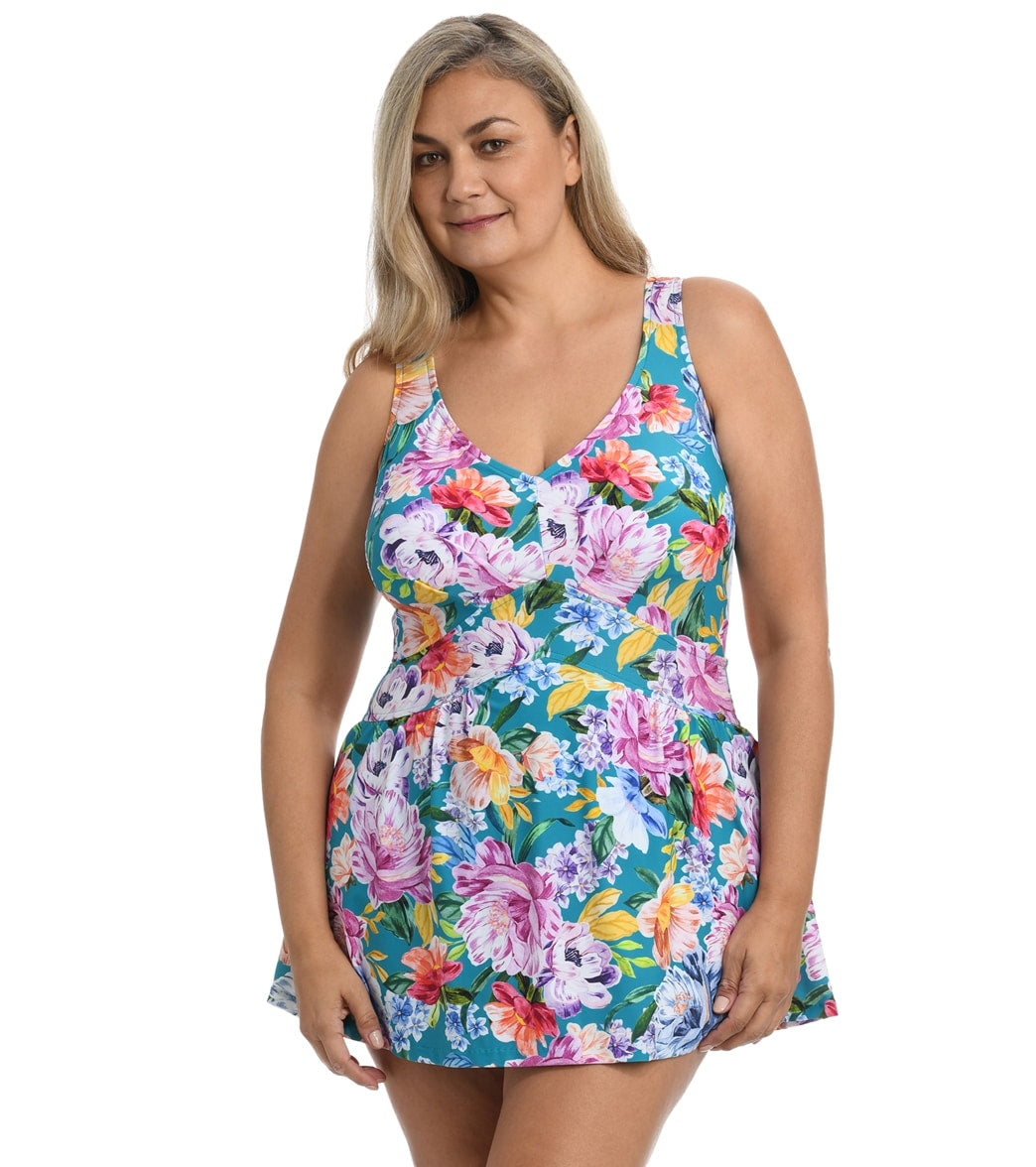 Sporti Plus Size Tropical Floral Swim Dress at