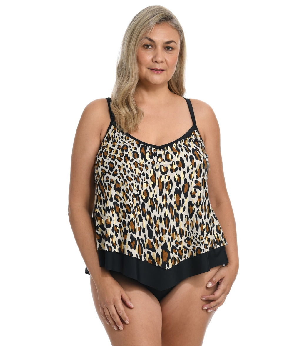 Maxine Womens Plus Size Jungle Cat Flutter Tankini Top