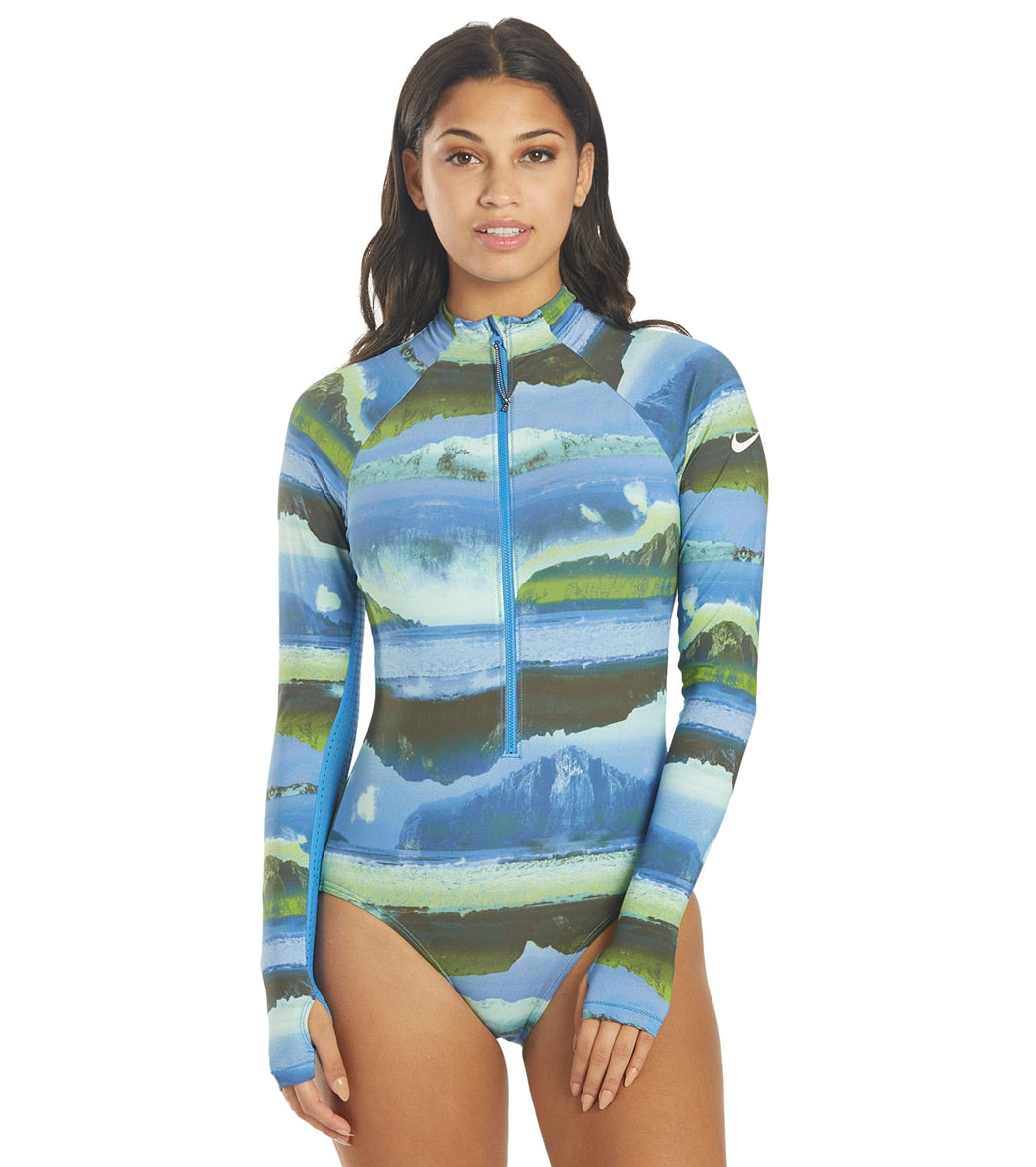 Nike Women's Adventure Long Sleeve One Piece Swimsuit Pacific Blue at