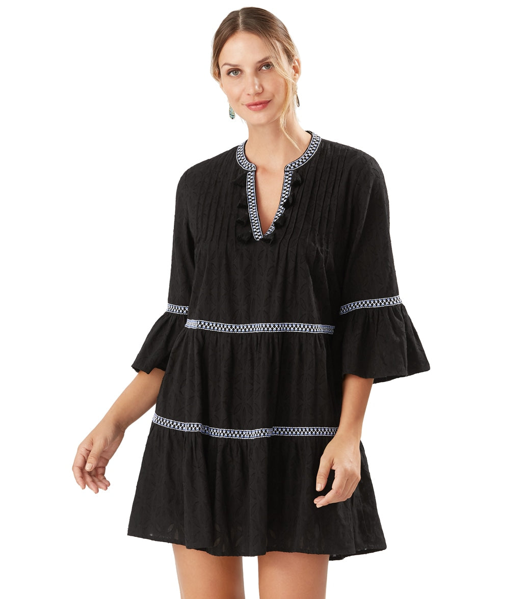 Tommy Bahama Womens Cotton Clip Jacquard Embroidered Tier Cover up Dress